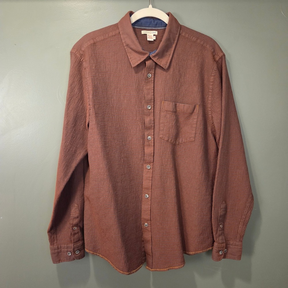 Carbon2Cobalt Men's Size M 100% Cotton Textured Button Up Shirt Orange Gray